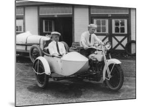 Men on Harley Davidson Motorcycle with Sidecar - Indianapolis, IN-Lantern Press-Mounted Art Print