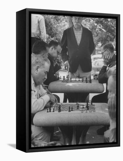 Men Playing Chess in Central Park-Leonard Mccombe-Framed Stretched Canvas