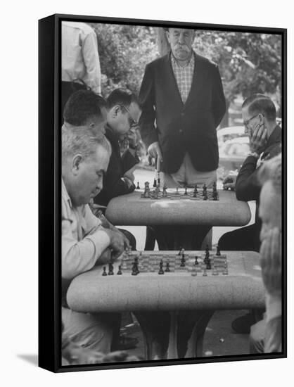 Men Playing Chess in Central Park-Leonard Mccombe-Framed Stretched Canvas