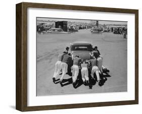 Men Pushing Car During Nat. Hot Rod Assoc. Drag Meet-Ralph Crane-Framed Photographic Print