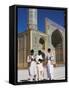 Men Reading in Front of the Friday Mosque or Masjet-Ejam, Herat, Afghanistan-Jane Sweeney-Framed Stretched Canvas