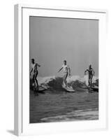 Men Riding the Waves on Surf Boards-null-Framed Photographic Print