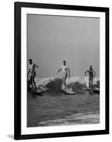 Men Riding the Waves on Surf Boards-null-Framed Photographic Print