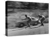 Men Roller Skiing in the Streets-null-Stretched Canvas