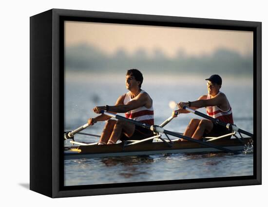 Men's Pairs Rowing Team in Action, Vancouver Lake, Washington, USA-null-Framed Stretched Canvas