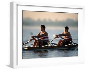 Men's Pairs Rowing Team in Action, Vancouver Lake, Washington, USA-null-Framed Photographic Print