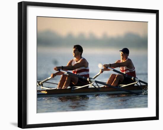 Men's Pairs Rowing Team in Action, Vancouver Lake, Washington, USA-null-Framed Photographic Print