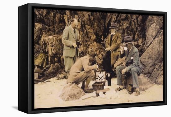 Men's Picnic on Shore-null-Framed Stretched Canvas
