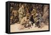 Men's Picnic on Shore-null-Framed Stretched Canvas