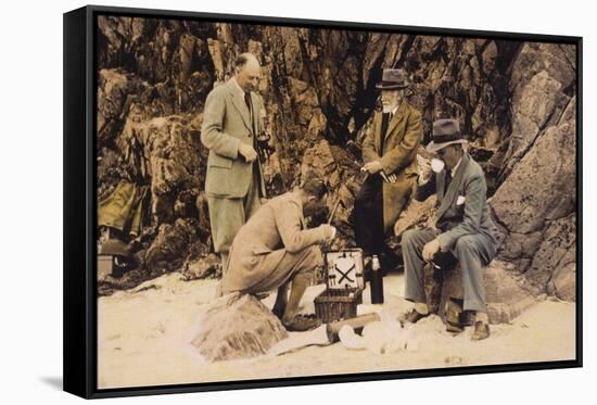 Men's Picnic on Shore-null-Framed Stretched Canvas