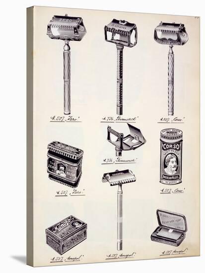 Men's Shaving Equipment, from a Trade Catalogue of Domestic Goods and Fittings, c.1890-1910-null-Stretched Canvas