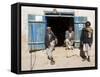 Men Sitting Outside Shop, Syadara, Between Yakawlang and Daulitiar, Afghanistan-Jane Sweeney-Framed Stretched Canvas