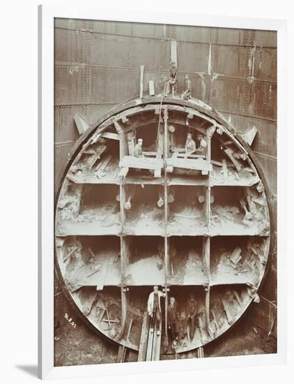 Men Standing in the Cutting Shield, Rotherhithe Tunnel, Stepney, London, August 1907-null-Framed Photographic Print