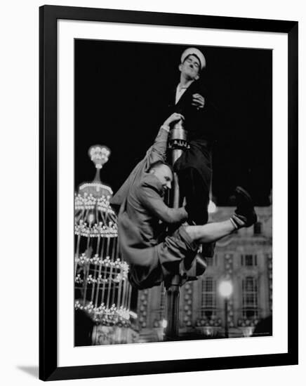 Men Struggling to Gain Vantage Point to Watch the Celebration of Coronation of Queen Elizabeth Ii-Thomas D^ Mcavoy-Framed Photographic Print