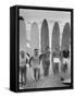 Men Surfing at Waikiki Club-null-Framed Stretched Canvas