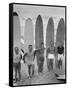 Men Surfing at Waikiki Club-null-Framed Stretched Canvas