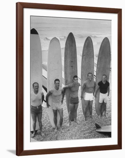 Men Surfing at Waikiki Club-null-Framed Photographic Print