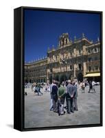 Men Talking in Front of the Town Hall in the Plaza Mayor, Salamanca, Castilla Y Leon, Spain-Tomlinson Ruth-Framed Stretched Canvas