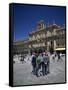 Men Talking in Front of the Town Hall in the Plaza Mayor, Salamanca, Castilla Y Leon, Spain-Tomlinson Ruth-Framed Stretched Canvas