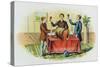 Men Toasting around a Keg Cigar Box Label-Lantern Press-Stretched Canvas