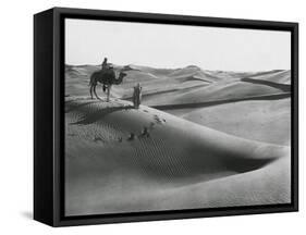 Men with Camel Traveling the Sahara Desert-null-Framed Stretched Canvas