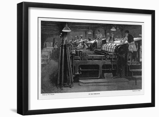 Men Working at Printing Presses Under the Glare of Electric Light-Susan Varley-Framed Art Print