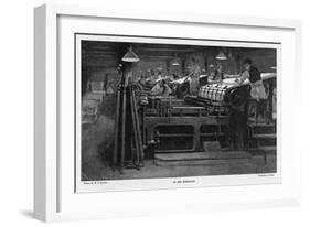 Men Working at Printing Presses Under the Glare of Electric Light-Susan Varley-Framed Art Print