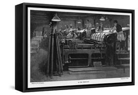 Men Working at Printing Presses Under the Glare of Electric Light-Susan Varley-Framed Stretched Canvas