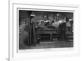 Men Working at Printing Presses Under the Glare of Electric Light-Susan Varley-Framed Premium Giclee Print