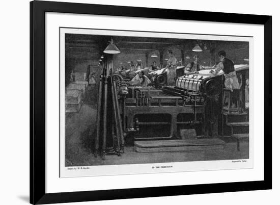 Men Working at Printing Presses Under the Glare of Electric Light-Susan Varley-Framed Premium Giclee Print