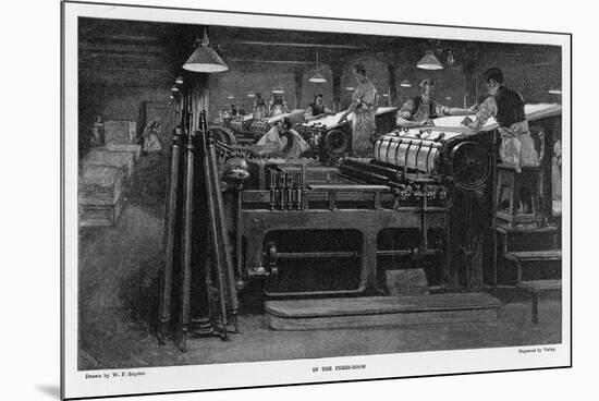 Men Working at Printing Presses Under the Glare of Electric Light-Susan Varley-Mounted Premium Giclee Print