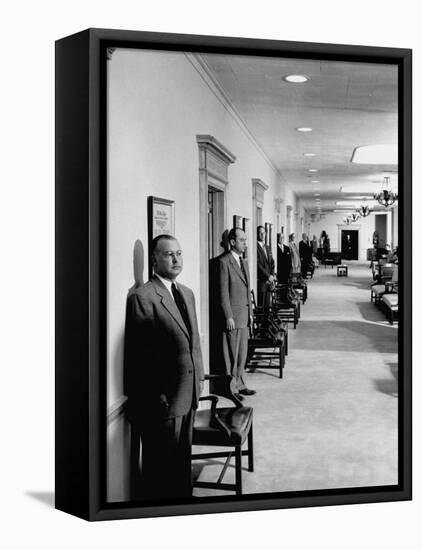 Men Working in the Republic National Bank-null-Framed Stretched Canvas