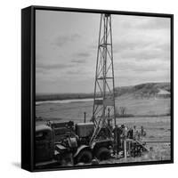 Men Working on Core Drilling Operations at Garrison Dam in the Missouri Valley-null-Framed Stretched Canvas