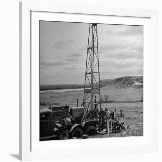 Men Working on Core Drilling Operations at Garrison Dam in the Missouri Valley-null-Framed Photographic Print