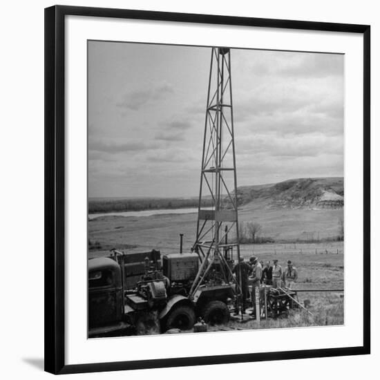 Men Working on Core Drilling Operations at Garrison Dam in the Missouri Valley-null-Framed Photographic Print