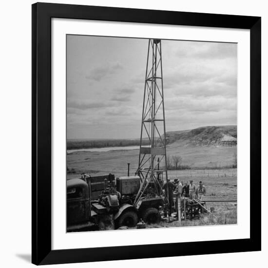 Men Working on Core Drilling Operations at Garrison Dam in the Missouri Valley-null-Framed Photographic Print