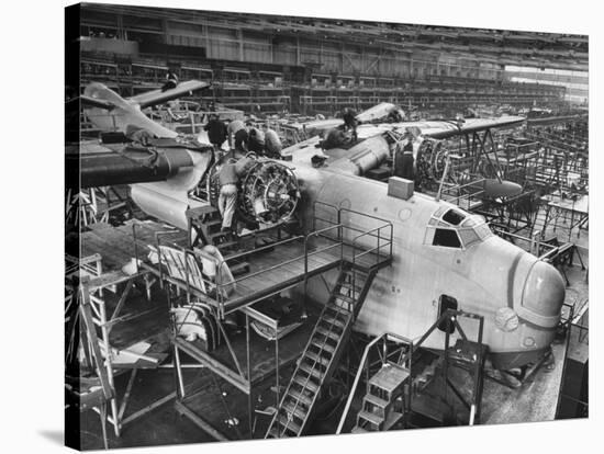 Men Working on Martin Patrol Bomber at Glenn Martin Plant-Myron Davis-Stretched Canvas