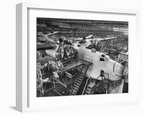 Men Working on Martin Patrol Bomber at Glenn Martin Plant-Myron Davis-Framed Photographic Print