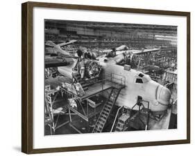 Men Working on Martin Patrol Bomber at Glenn Martin Plant-Myron Davis-Framed Photographic Print