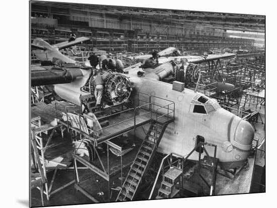 Men Working on Martin Patrol Bomber at Glenn Martin Plant-Myron Davis-Mounted Photographic Print