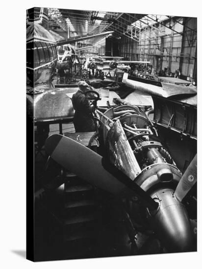 Men Working on Partially Completed Jets at New Vickers Plant-Carl Mydans-Stretched Canvas