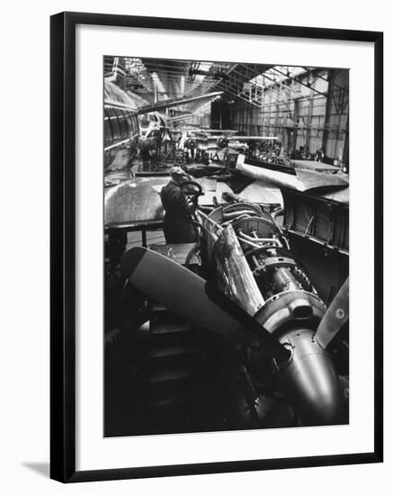 Men Working on Partially Completed Jets at New Vickers Plant-Carl Mydans-Framed Photographic Print