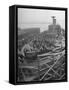 Men Working on the Liberty Ship in the Kaiser Shipyard-Hansel Mieth-Framed Stretched Canvas