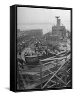 Men Working on the Liberty Ship in the Kaiser Shipyard-Hansel Mieth-Framed Stretched Canvas