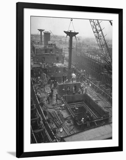 Men Working on the Liberty Ship in the Kaiser Shipyard-Hansel Mieth-Framed Photographic Print