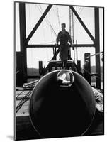 Men Working on the Texas Illinois Natural Gas Company's Pipeline Suspension Bridge-John Dominis-Mounted Photographic Print