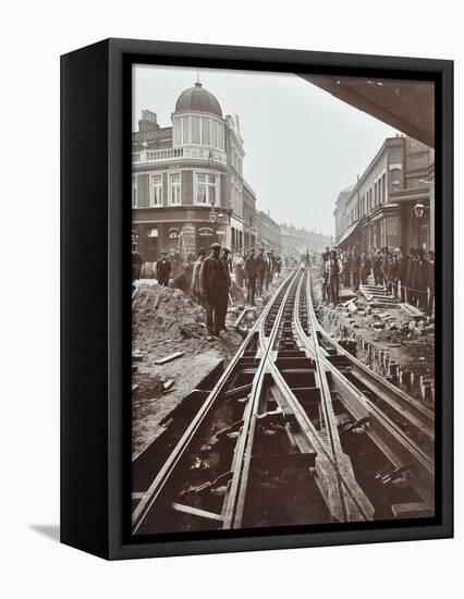 Men Working on Tramline Electricification, Wandsworth, London, 1906-null-Framed Stretched Canvas