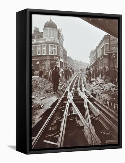 Men Working on Tramline Electricification, Wandsworth, London, 1906-null-Framed Stretched Canvas