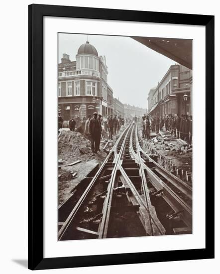 Men Working on Tramline Electricification, Wandsworth, London, 1906-null-Framed Photographic Print