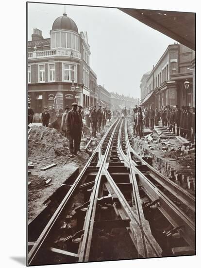 Men Working on Tramline Electricification, Wandsworth, London, 1906-null-Mounted Photographic Print